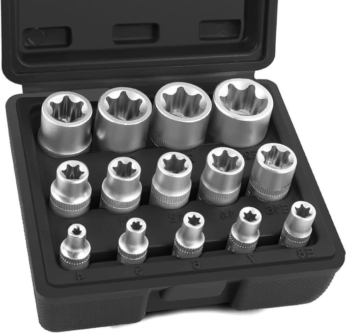 14-delige E-Torx Steeksleutel Set voor Buiten, Inclusief E4 tot E24, Geschikt voor Diverse Toepassingen en Formaten