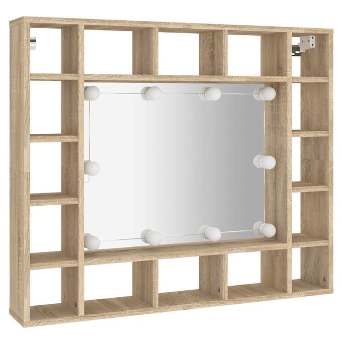 vidaXL - Spiegelkast - met - LED-verlichting - 91x15x76,5 - cm - sonoma - eikenkleur