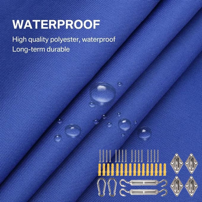 Voile d'ombrage incurvée pour extérieur, rectangulaire, triangulaire, robuste, imperméable, pour jardin, terrasse Square 2x2m bleu