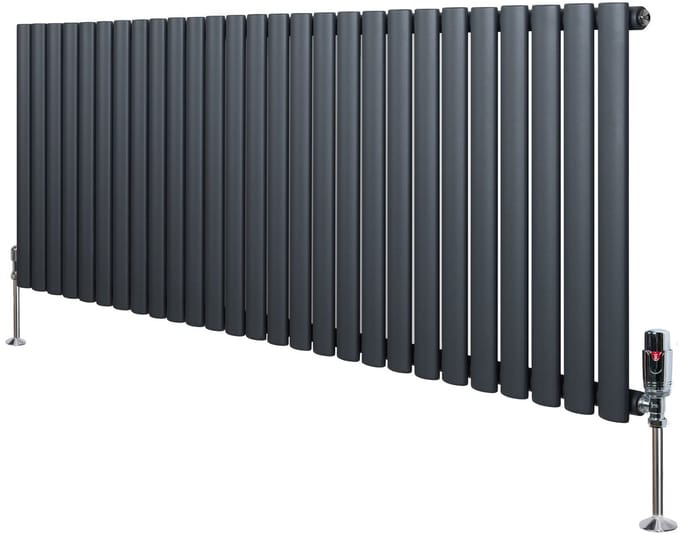 Ovale radiator 1 kolom - 600x1620 mm - grijs - thermostaatkraan
