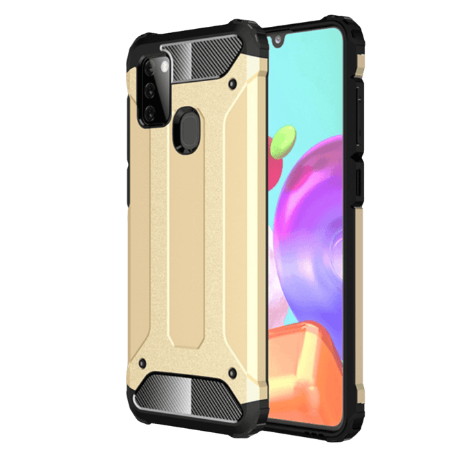 CaseBody Samsung Galaxy A21s Hoesje Shockproof Steel Armor Goud