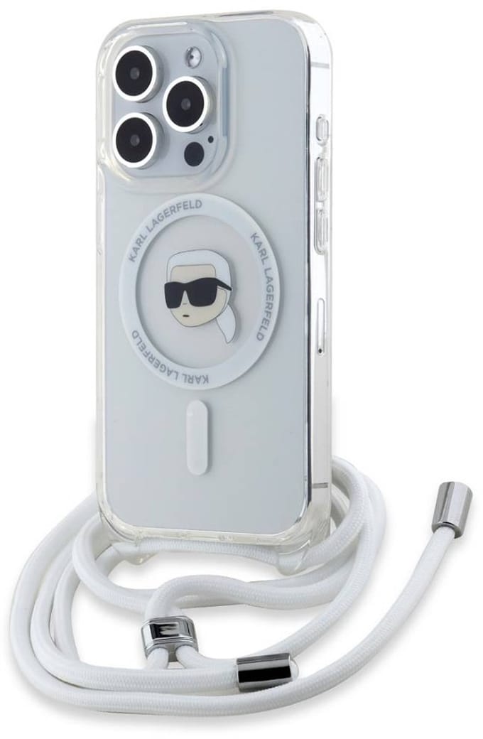 Karl Lagerfeld, Hoesje Geschikt voor Apple iPhone 15 Pro Max met schouderriem en Karl Head-design, Transparant
