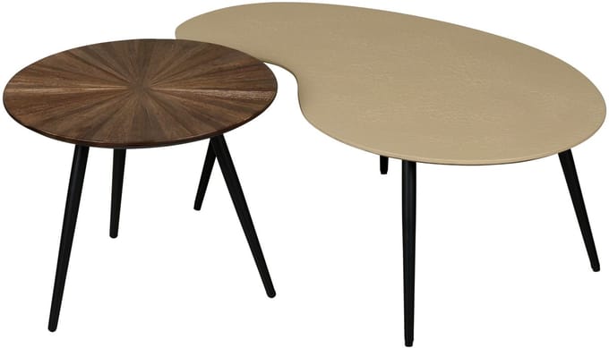 Capi Salontafel Set 2 Stuks - Teak Look & Metaal - Greige/Bruin