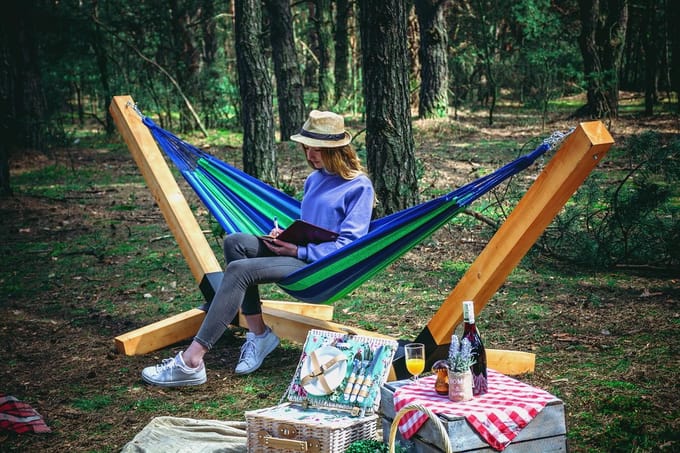 Duurzame dubbele hangmat groot xxl boho schommel 2 in 1 katoen 290 cm DUBBELE HANGMAT BLAUW