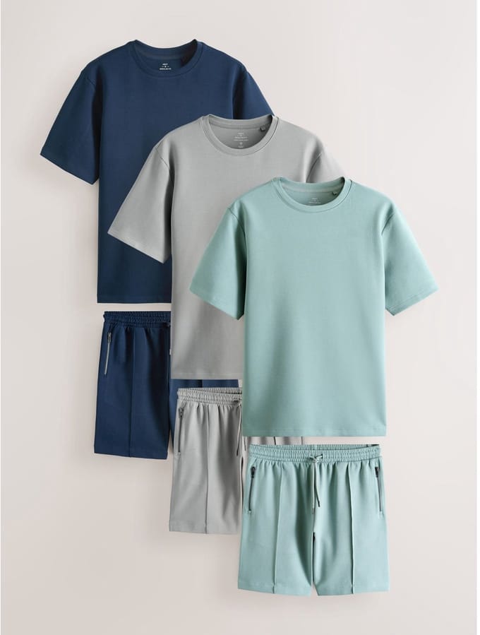 Next - Heren - Set van T-shirt en shorts - Blauw