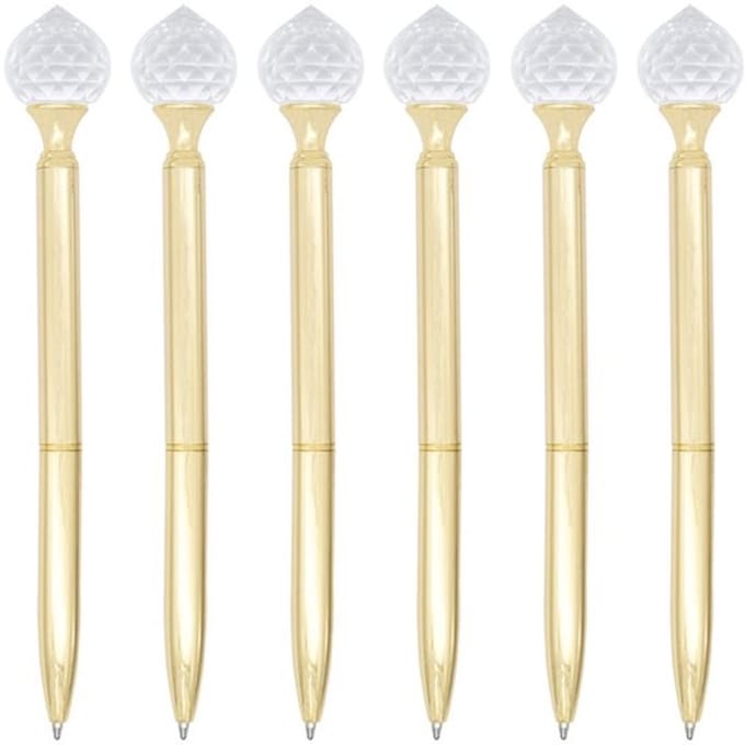 6 Stuks Crystal Drop Diamond Metallic Balpen - Hervulbaar en Intrekbaar