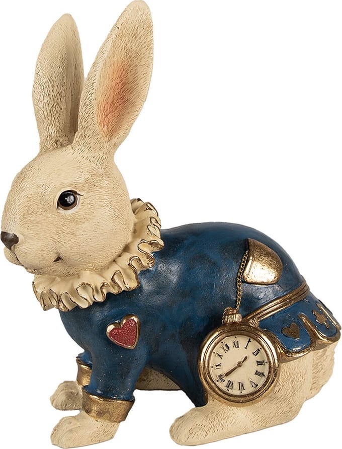 Clayre & Eef Beeld Konijn 29 cm Beige Blauw Polyresin