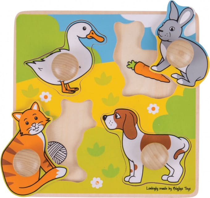 Bigjigs Wooden My First Knob Puzzle Pets - 4 pcs. Hout