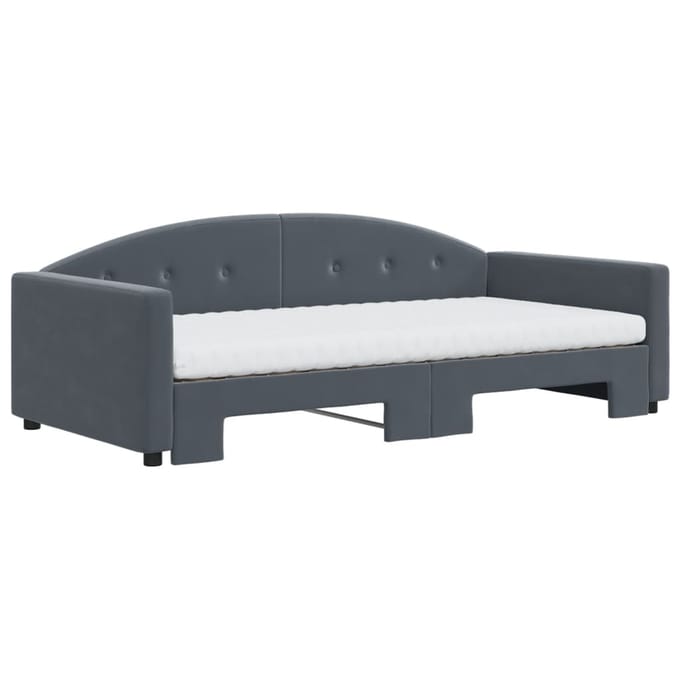 vidaXL - Slaapbank - onderschuifbed - matrassen - 100x200cm - fluweeldonkergrijs