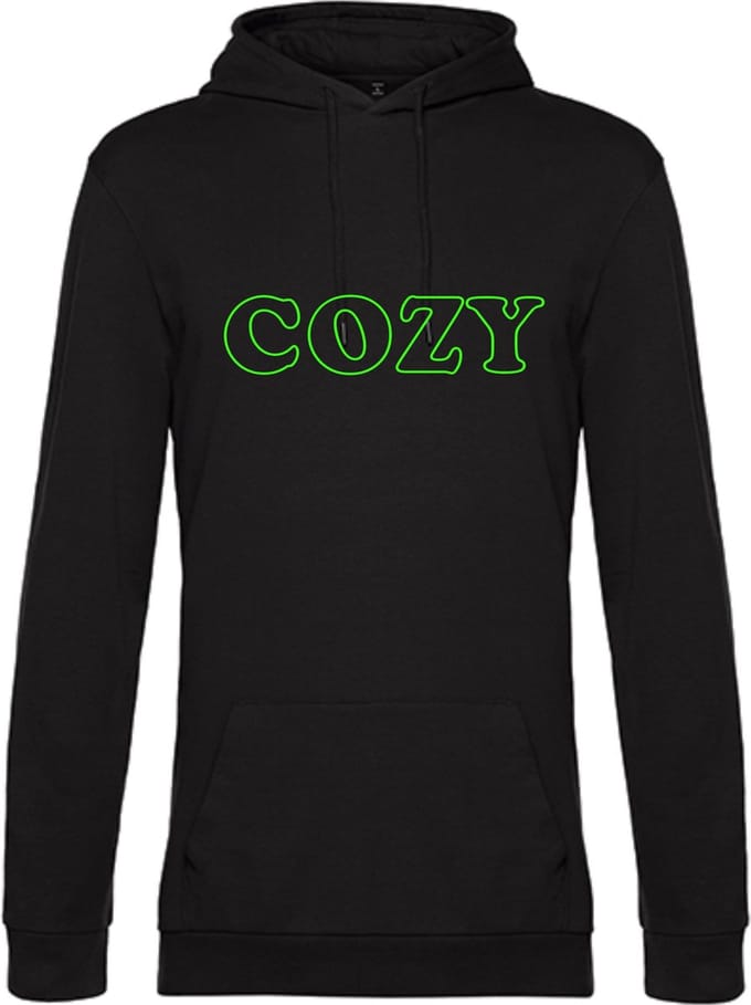 Hoodie - neon groen tekst COZY - ruimzittend - XXLarge