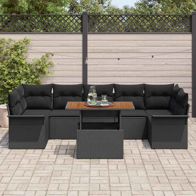 vidaXL Tuinbank Set met kussen 8 pcs Zwart