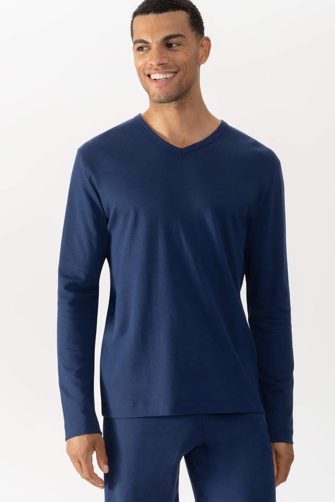 mey Herren T-Shirt Met Lange Mouwen Serie Solid Night