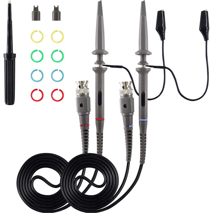 Oscilloscoopsonde met accessoireset 100 MHz oscilloscoop-clipsondes grijs
