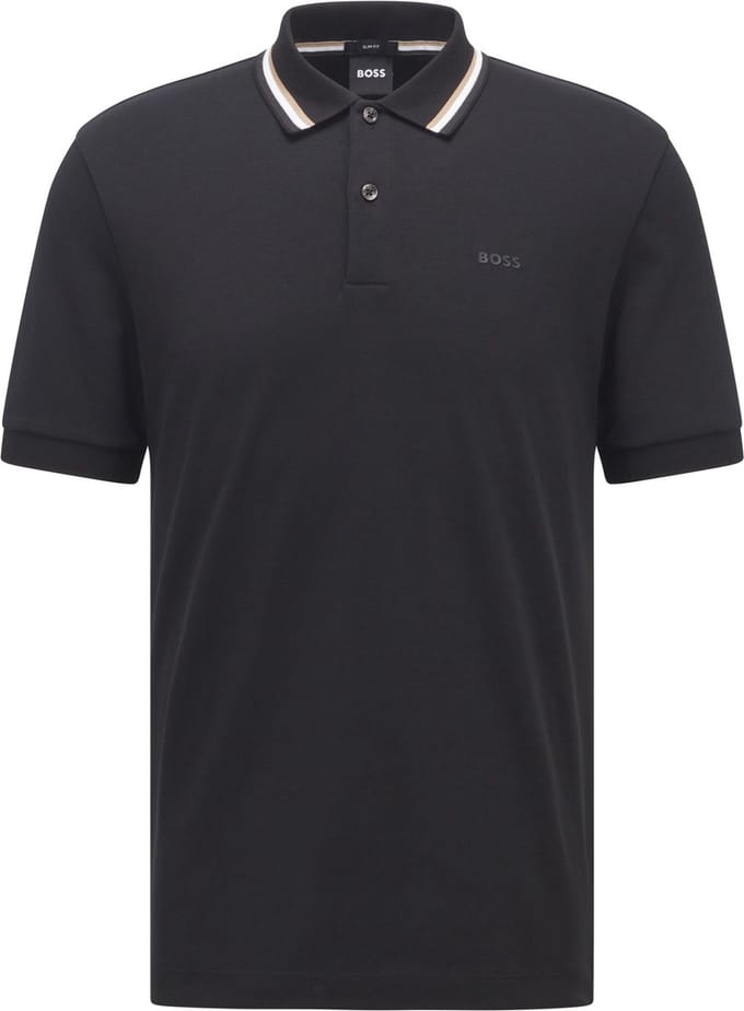 katoenen Boss Black polo effen zwart slim fit