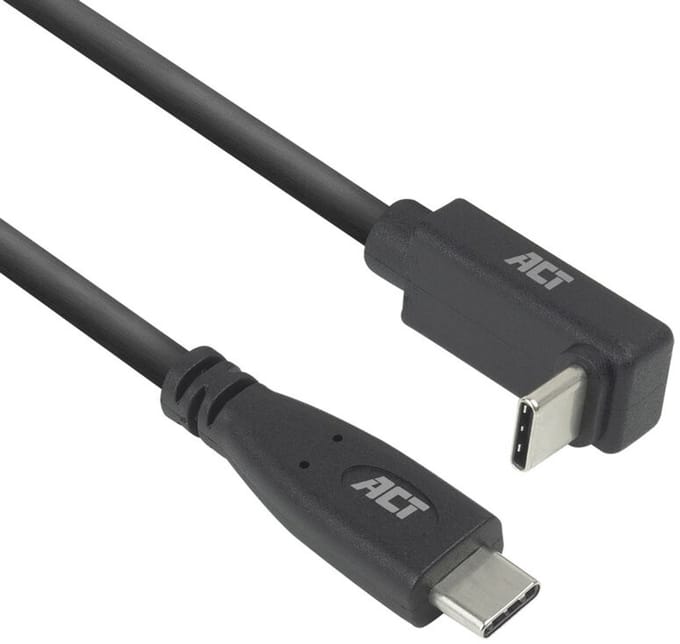 ACT USB 3.0 10Gbps 60W USB Type-C (recht) naar USB Type-C (haaks boven/beneden) kabel, 2 meter AC7472