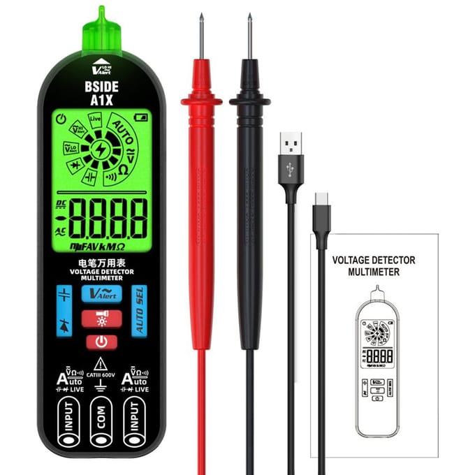 BSIDE Draagbare digitale multimeter Elektrische testpen Professionele spanningsweerstanddiodetester no storage bag zwart