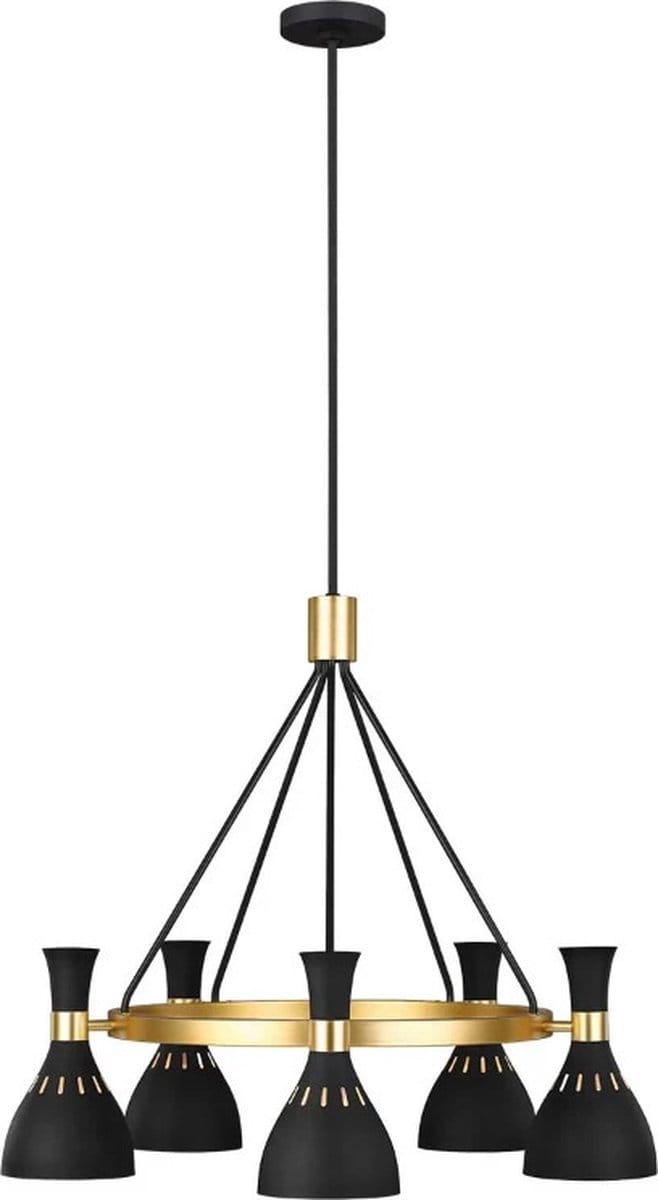 Feiss LED Kroonluchter | 5X E27 Max 60W | Dimbaar | Midnight Black / Burnished Brass