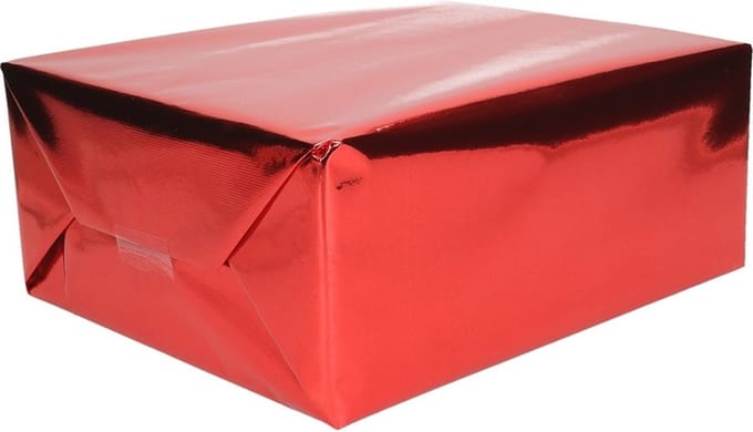 Inpakpapier - 2x - rol - 400 x 50 cm - metallic rood - kerst cadeaupapier
