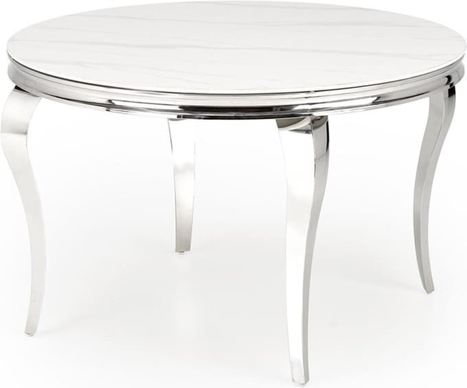 Ronde eettafel Reginald 120 cm wit marmer met chrome