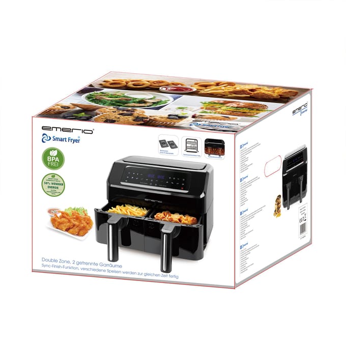 Emerio Dubbele Heteluchtfriteuse 2600W - 2x3.6L - Dual zone - Digitaal display - 50-200ºC - Timer - Sync Function - Zwart AF-130376.1