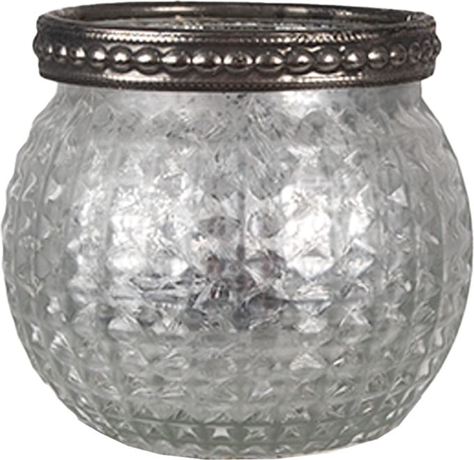 Clayre & Eef Theelichthouder Ø 7x6 cm Zilverkleurig Glas