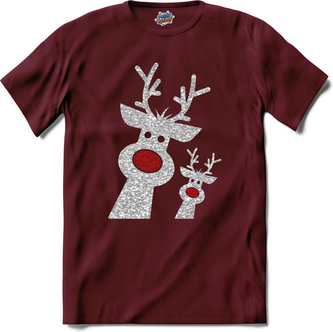 Kerst rendier buddy's glitter - T-Shirt - Heren - Burgundy - Maat L
