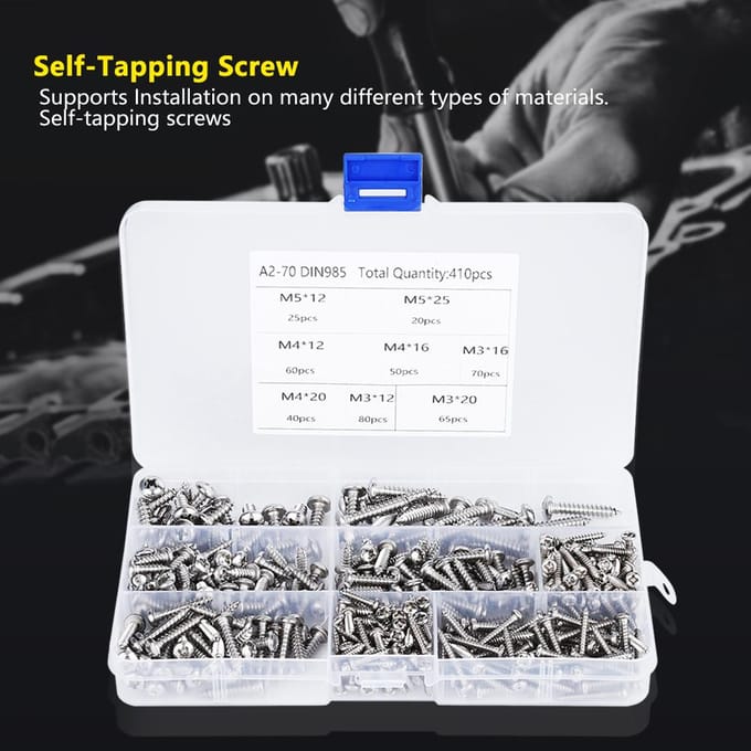 410 stuks Zelfborende schroef Hardware Gemengde set Mini Elektrisch gereedschap Accessoire Ronde kop M3  M4  M5