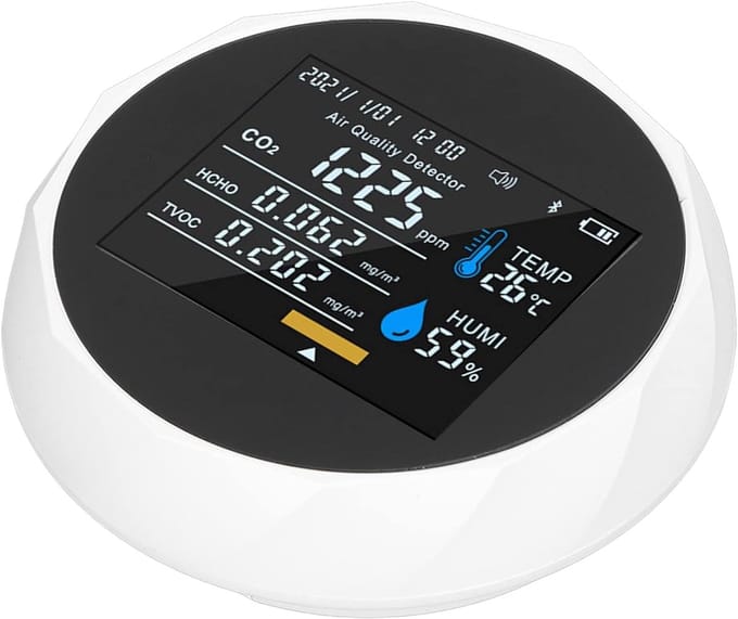 Luchtkwaliteitsmonitor - Luchtmeter - Binnenlucht Meten - CO2 TVOC HCHO Detectie - 9.5x9.5x3 cm - Wit