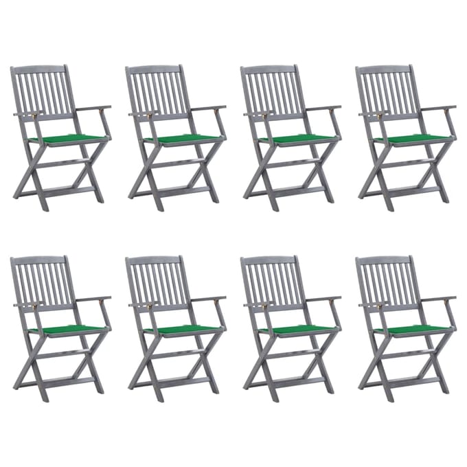 vidaXL - Opklapbare - stoelen, - 8 - stuks, - inclusief - kussens, - van - massief - acaciahout