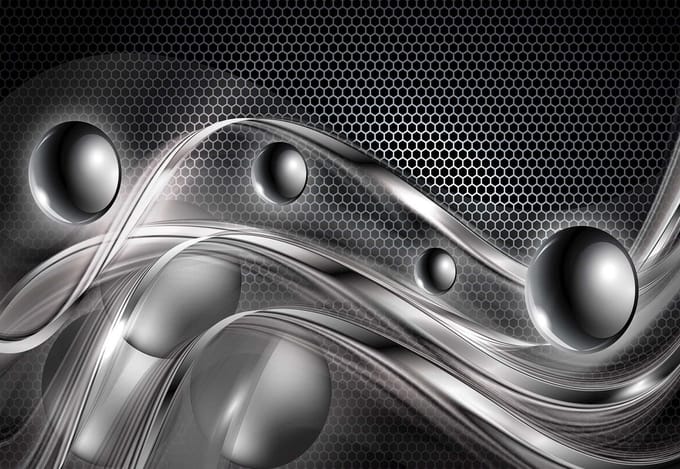 Fotobehang Silver Grey Black Abstract Modern | PANORAMIC - 250cm x 104cm | 130g/m2 Vlies