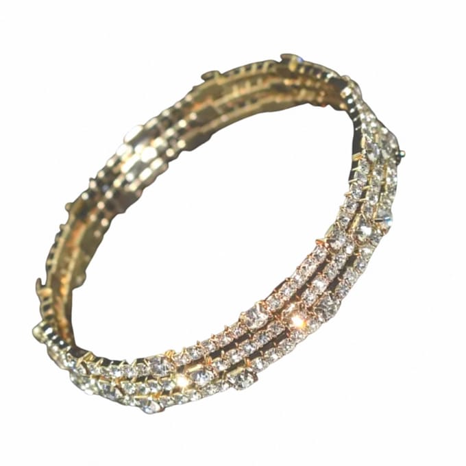 Armband-Wikkel-Goudkleurig-Strass-3 rijen - Charme Bijoux