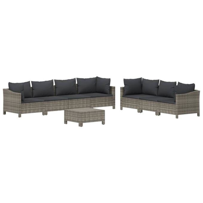 vidaXL - 8-delige - Loungeset - met - kussens - poly - rattan - grijs