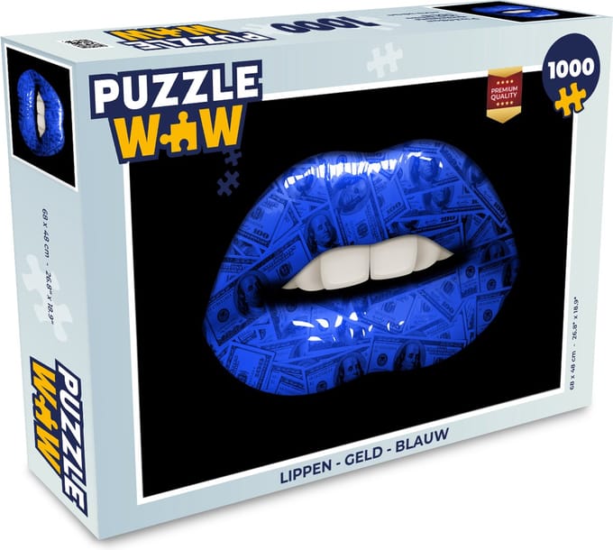 Puzzel Lippen - Geld - Blauw - Legpuzzel - Puzzel 1000 stukjes volwassenen