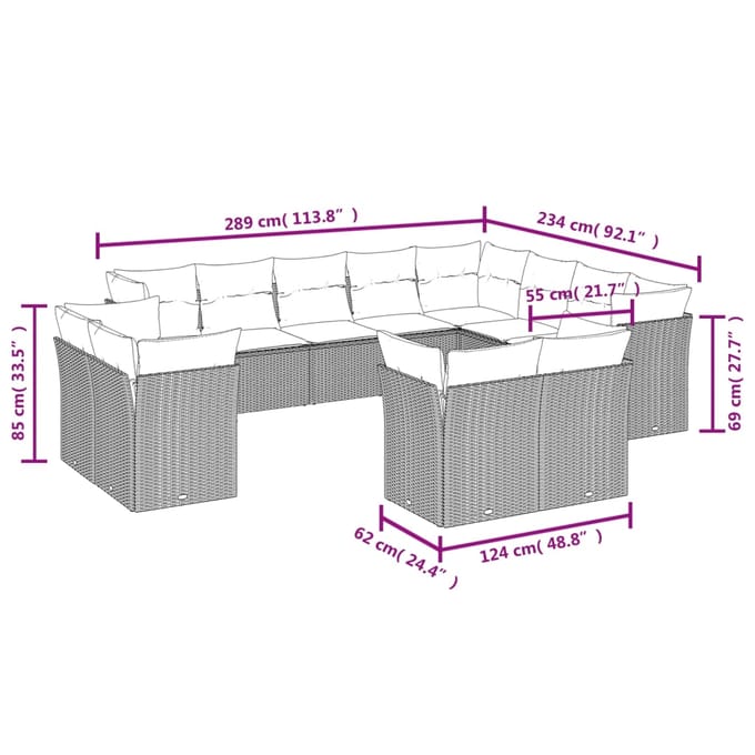 vidaXL - 12-delige - Loungeset - met - kussens - poly - rattan - beige