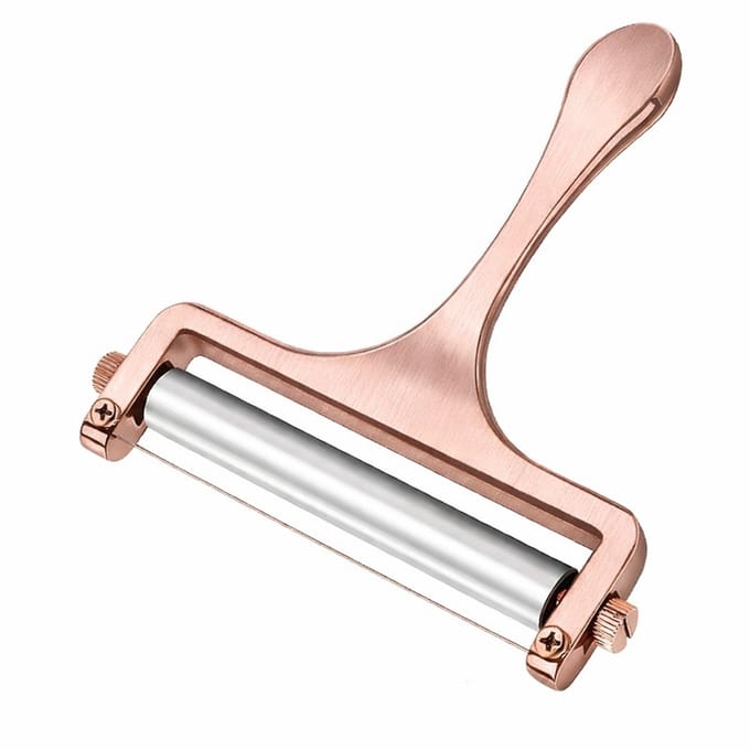 BOTC Kaasschaaf met draad - RVS Handheld Kaassnijder - voor Mozzarella, Cheddar, Gruyère - Verstelbare dikte - Roségoud