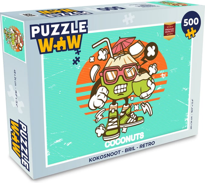Puzzel Kokosnoot - Bril - Retro - Legpuzzel - Puzzel 500 stukjes