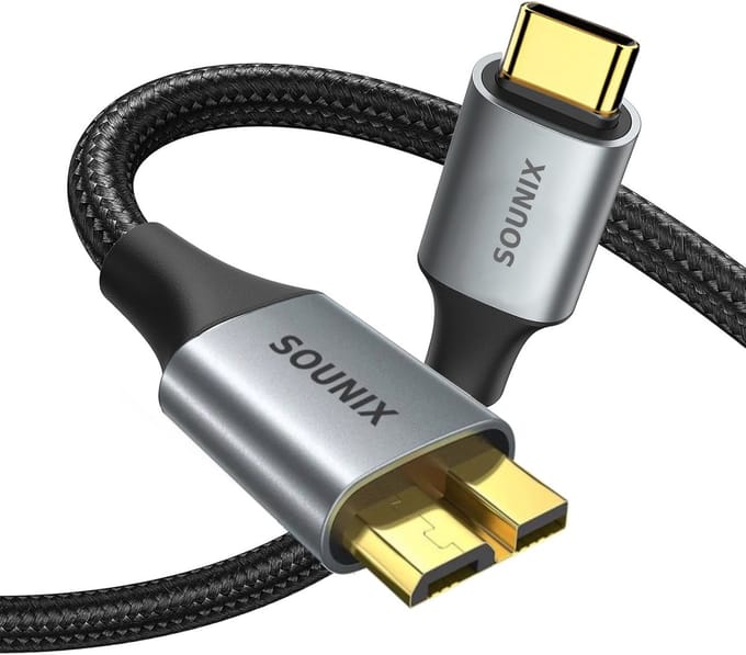 Sounix USB C naar micro B kabel - Harde schijf kabel - Micro B 3.0/5Gbps - 1.5 meter - Zwart