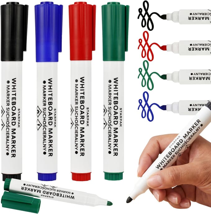 Whiteboardstift, rond, dikke stift, 2,5 mm - set van 4 kleuren