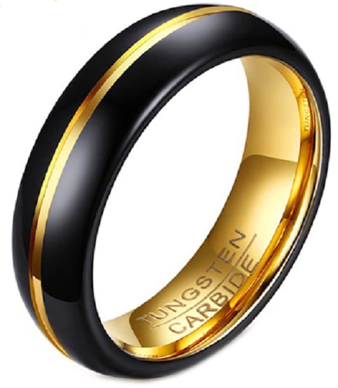 Schitterende Wolfraamcarbide Kleurcombinatie Gold & Black Ring | Ronde Ring 21,50 mm. (maat 67)