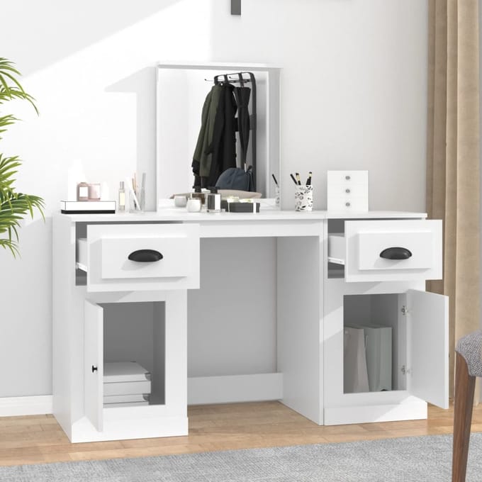 vidaXL - Kaptafel - met - spiegel - 130x50x132,5 - cm - wit