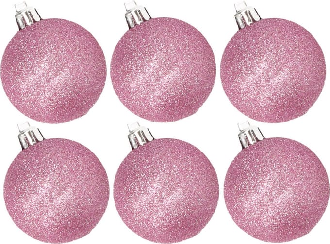 6x stuks kunststof glitter kerstballen roze 6 cm - Onbreekbare plastic kerstballen