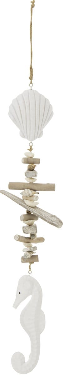 J-Line hanger Schelp + Zeepaard - hout - wit/naturel - 2 stuks