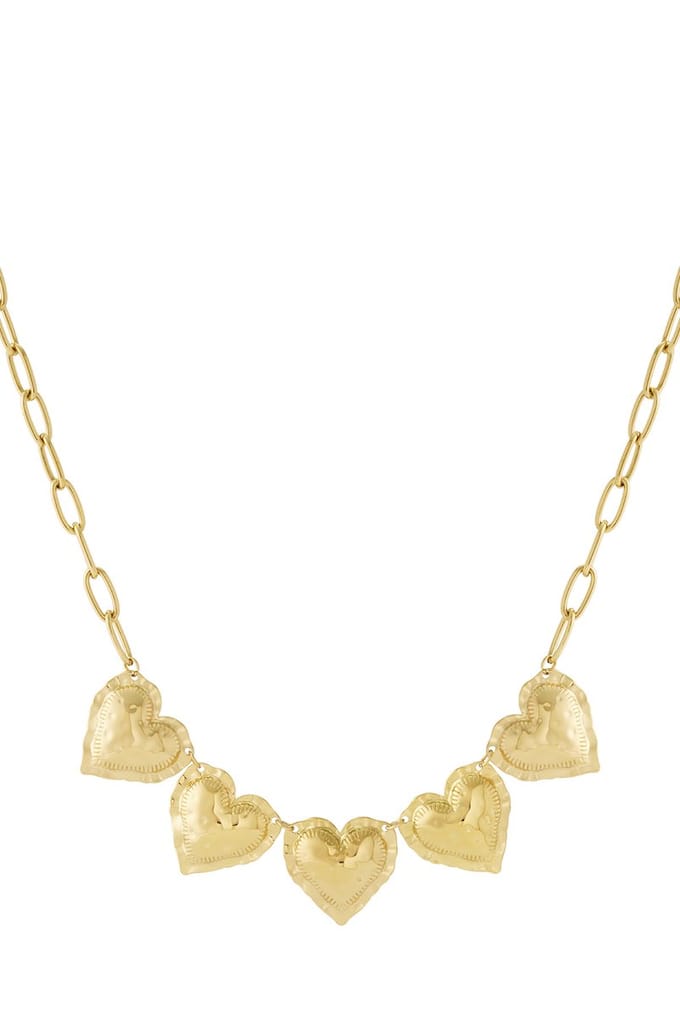 Dames ketting 5 Hearts - Stainless steel - Nikkel vrij - Goud