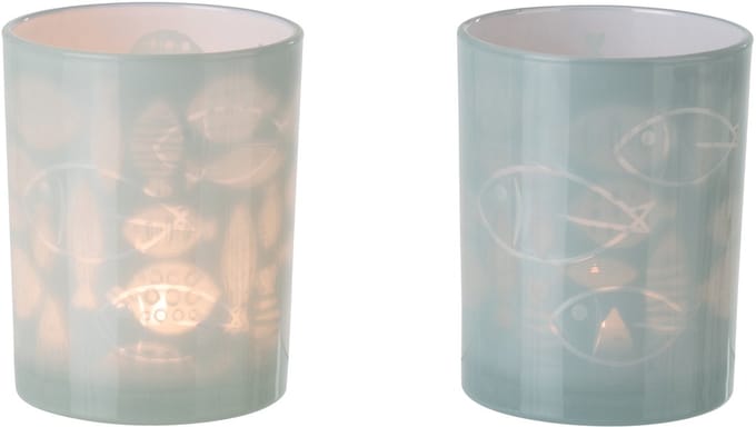J-Line theelichthouder Vis - glas - groen - medium - set van 2
