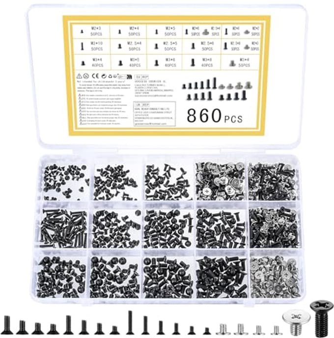860-delige schroevenset voor computer en laptop - M2, M2.5, M3 schroeven assortiment