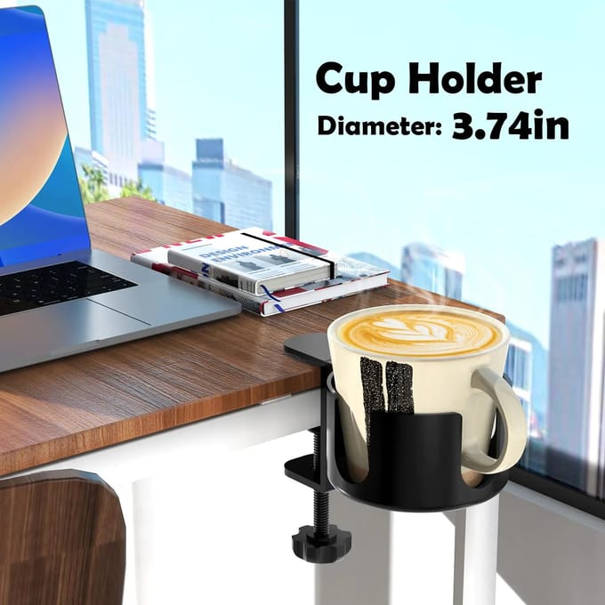 Porte-gobelet de bureau Support universel à pince réglable pour tasses à café, bouteilles d'eau noir