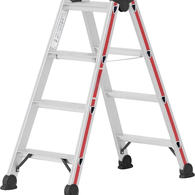 Famanu – Professionele aluminium trapladder met 2 x 4 treden dubbelzijdig beloopbaar