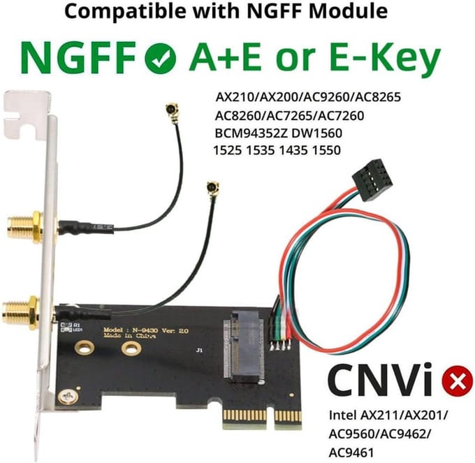 Netwerkkaart Adapter - PCI Express Uitbreiding - Desktop Verbindingen - Drie Band Antenne - 12cm Houder - Zwart