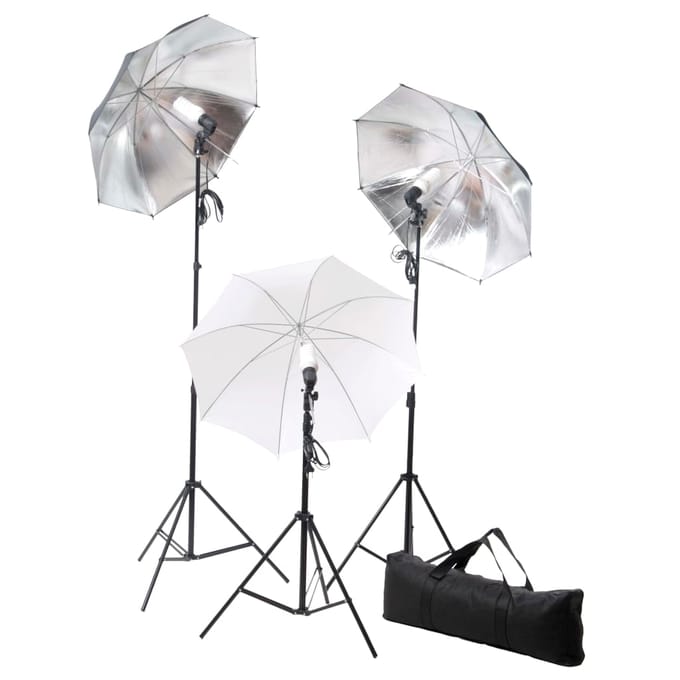 vidaXL - Fotostudioset - met - lampen, - paraplu's, - achtergrond - en - reflector