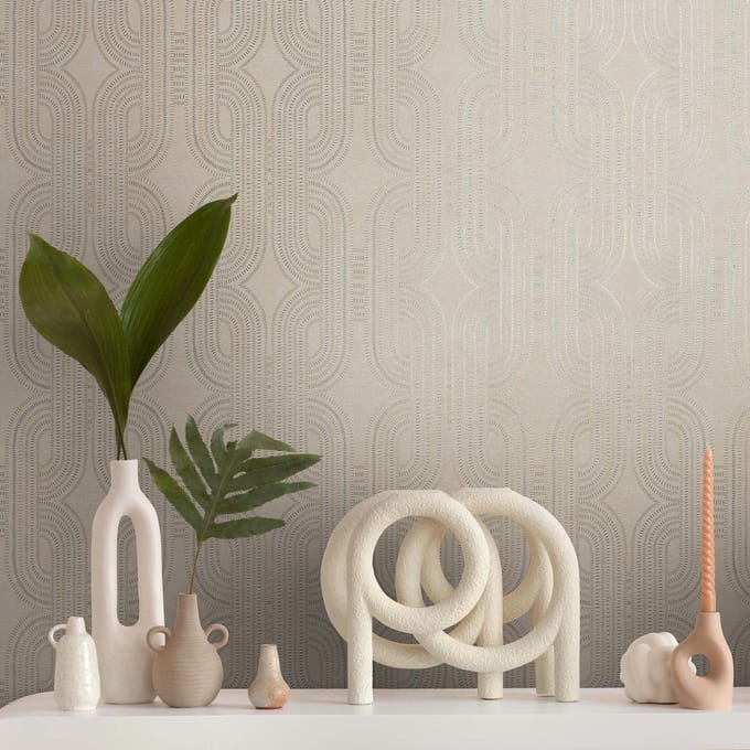 RETRO BEHANG | Grafisch - Beige Metallic Grijs - A.S. Création French Affair